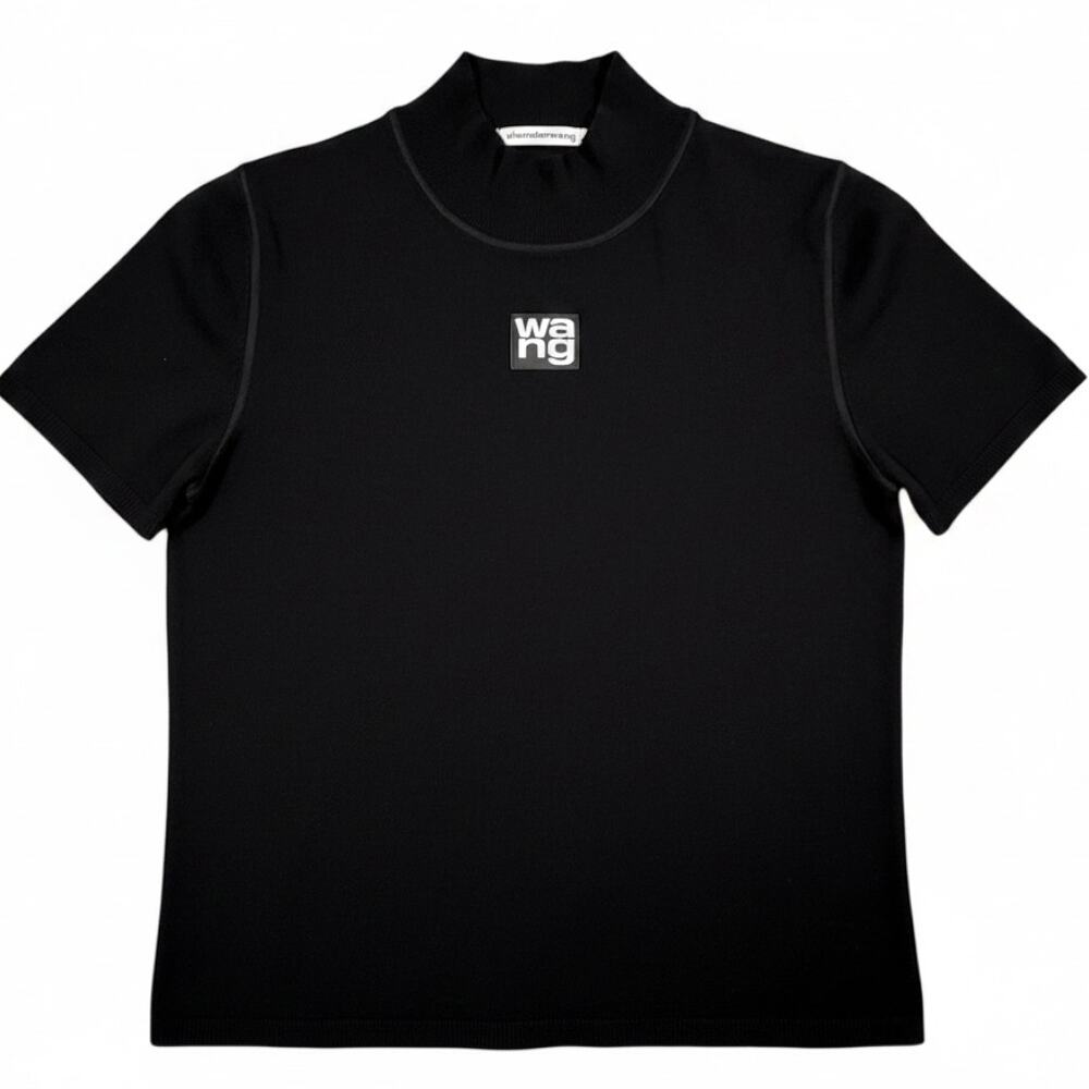Alexander Wang Women's Medium Black Mock Neck Short Sleeve Cropped Black Top